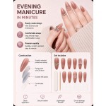 Nude‑Pink Gradient Long Almond Press‑On Nails, Luxury False Nails with Chain Rhinestones & Large Gems